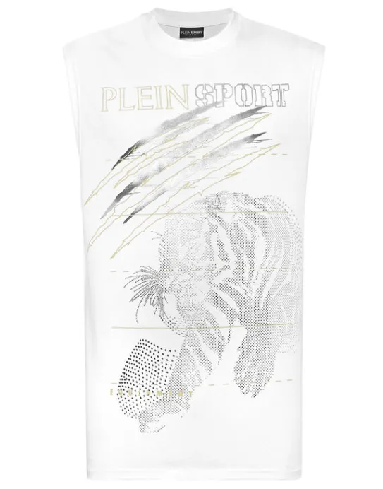 Best Philipp Plein Cotton Dotted T-shirt Round Neck Sleeveless Lamina Tiger