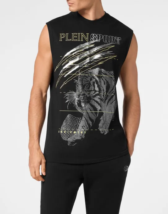 Sale Philipp Plein Cotton Dotted T-shirt Round Neck Sleeveless Lamina Tiger