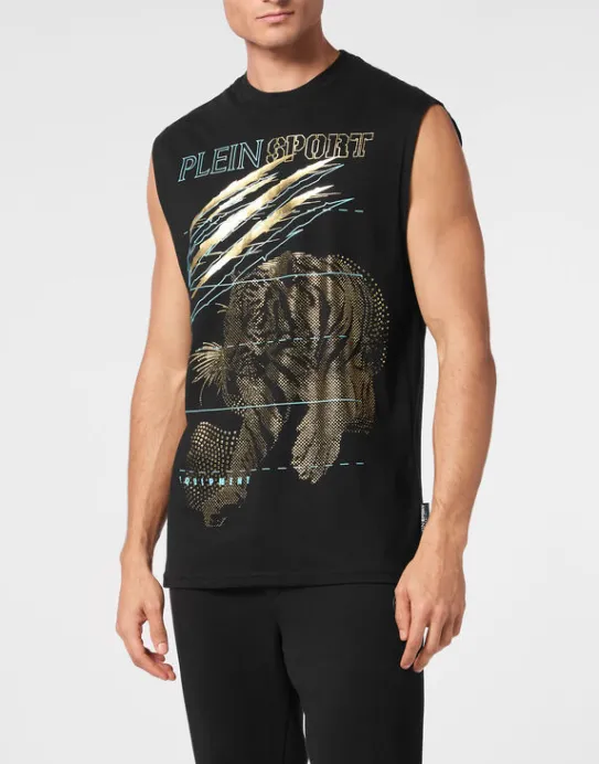 Sale Philipp Plein Cotton Dotted T-shirt Round Neck Sleeveless Lamina Tiger