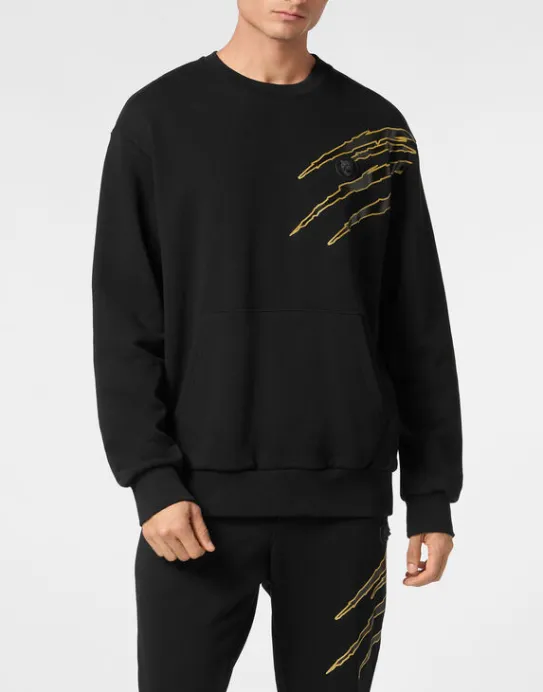 Online Philipp Plein Cotton Sweatshirt Round Neck LS Lamina Scratch