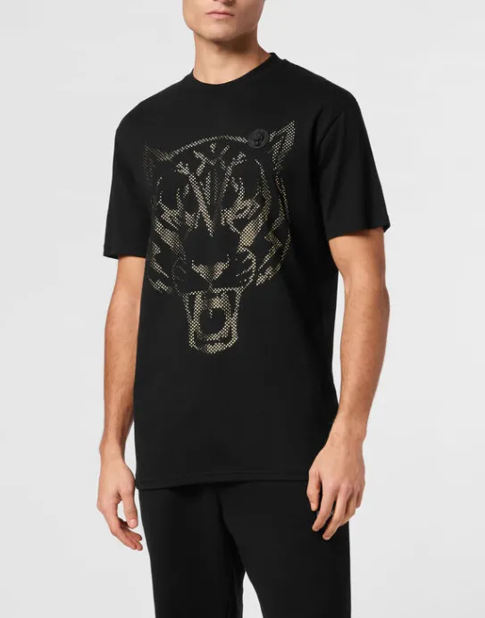 Hot Philipp Plein Cotton T-shirt Round Neck SS  Lamina Tiger