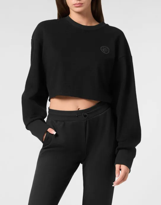 Best Philipp Plein Sponge Cropped Sweatshirt Round Neck LS