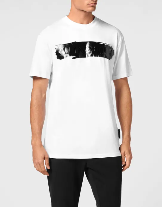 Outlet Philipp Plein T-shirt Round Neck SS Silver Brush